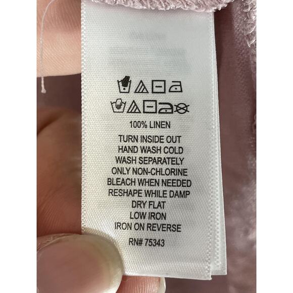 Tahari Shirt Womens 1X Pink 100% Linen V Neck Short Sleeve Lightweight Plus - Picture 9 of 10